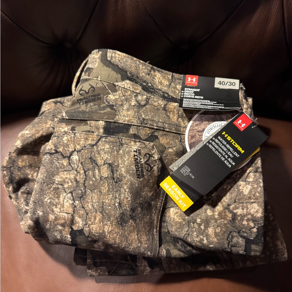 🆕 NWT Under Armour RealTree Timber Brown Straight Loose 40x30 STORM Camo Pants - Picture 1 of 13